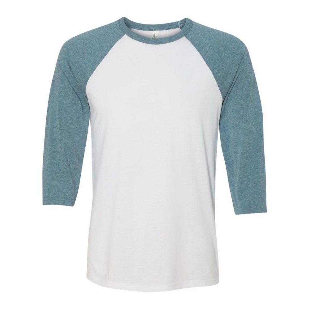 Three-Quarter Sleeve Baseball Tee / White/ Denim